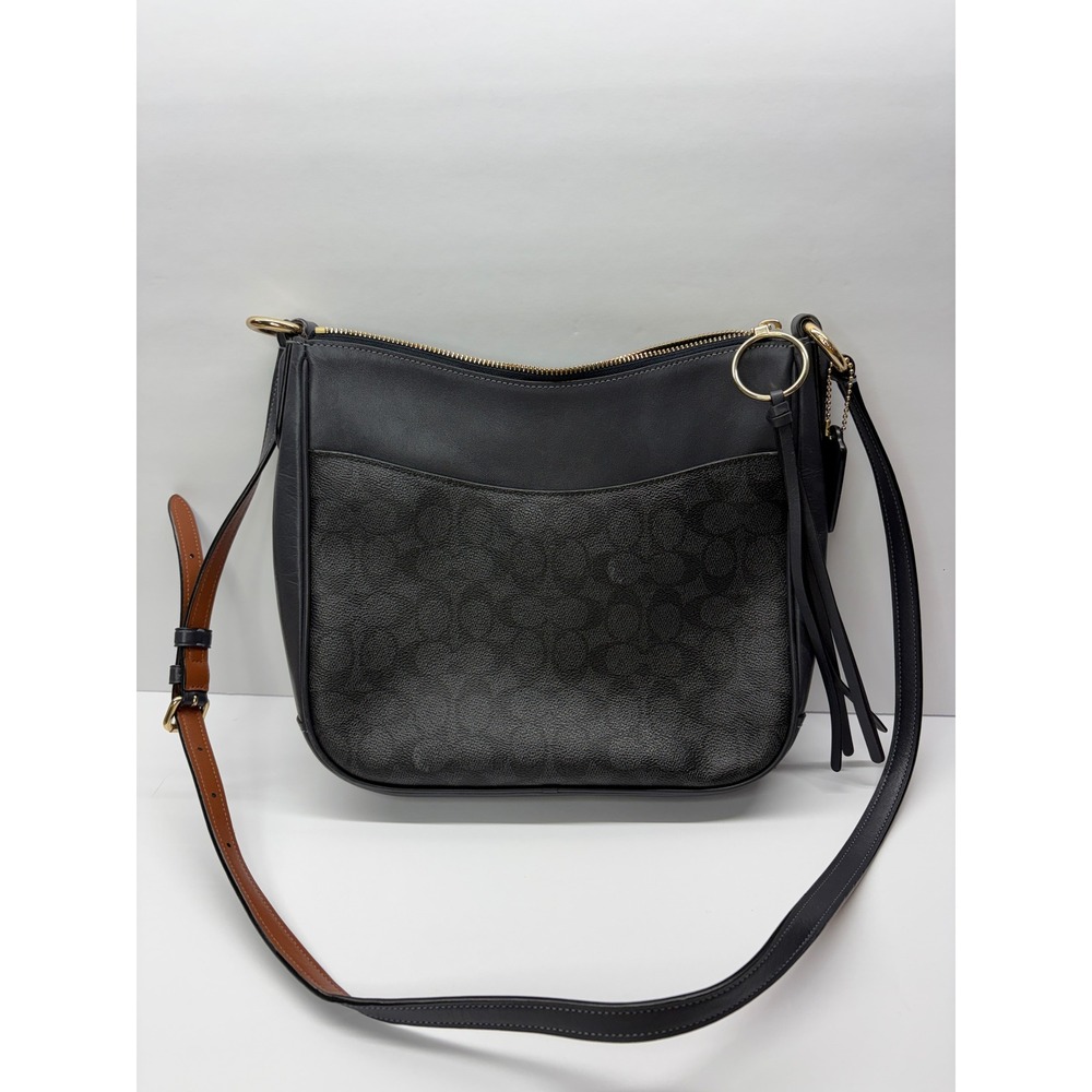 Coach Chaise 38579 Signature Crossbody Bag Charcoal Navy Tassel Gold Hardware